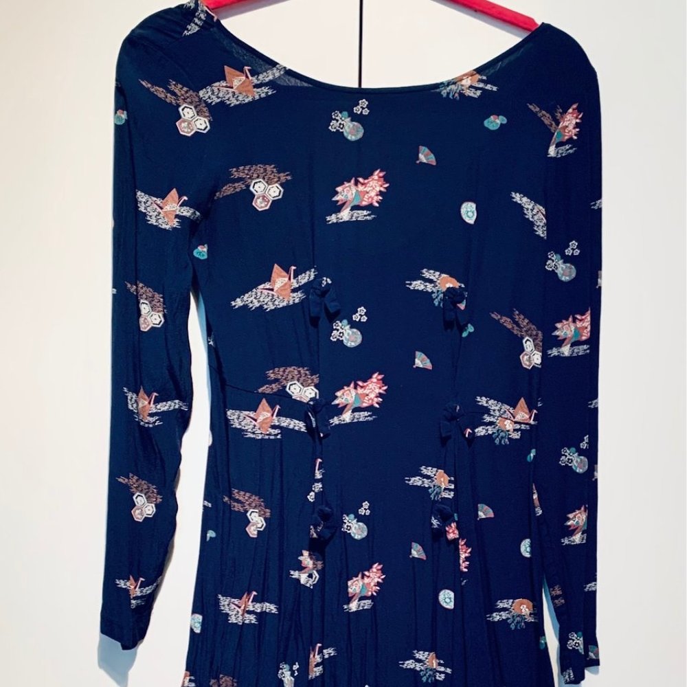 & Other Stories Navy Blue Origami Print Midi Dress